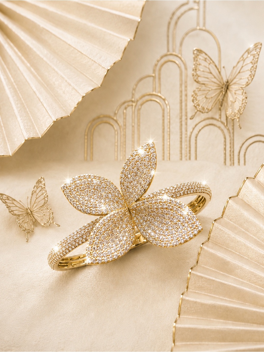 🆕OMG! Gold Butterfly CZ Pave Crystal Bangle Bracelet